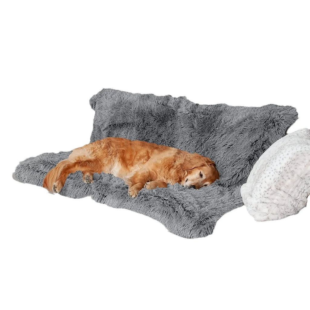 Plush waterproof double layer thickening dog cushion in dark gray, shown as pet mat on floor
