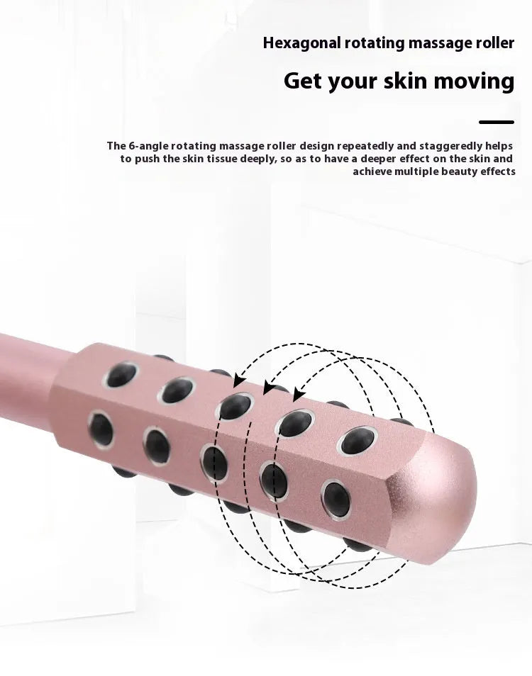 A handheld purple germanium particle facial massage roller on a white background.