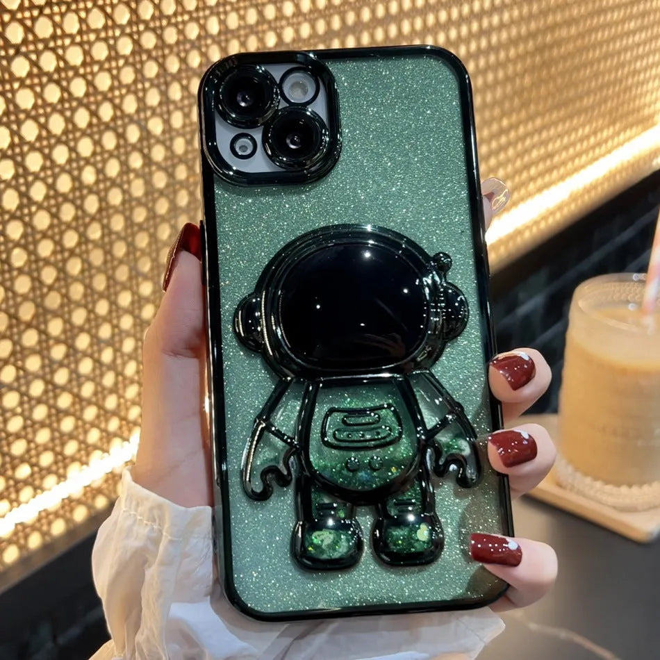 Astronaut spaceman quicksand phone case with electroplated finish and glitter powder for iPhone