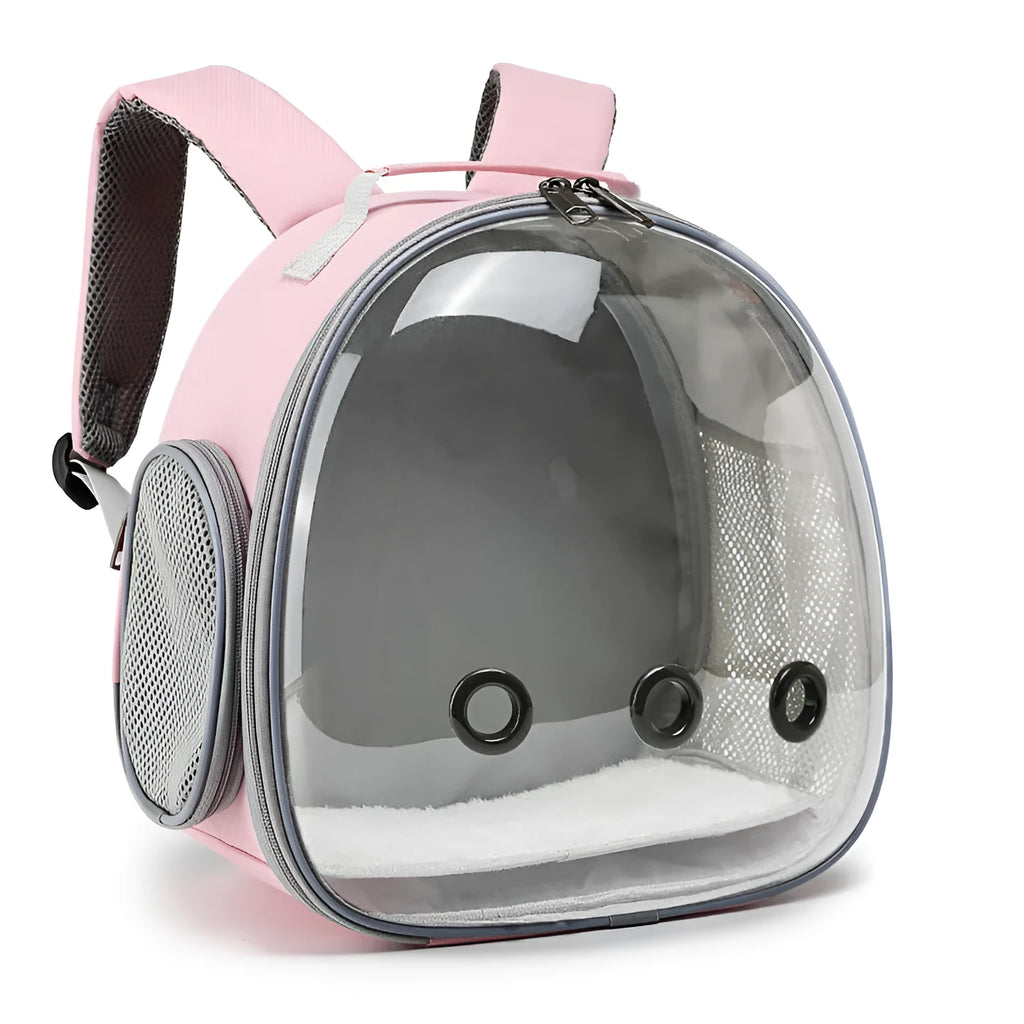 Transparent pet backpack carrier with bubble window for small animals like hamsters and guinea pigs, black colour