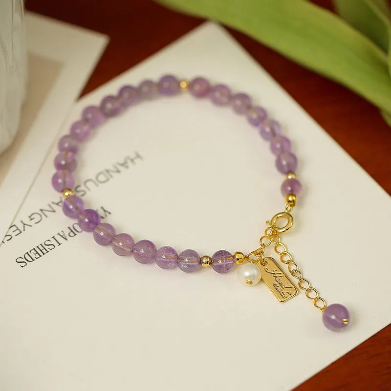 Natural crystal women's bracelet with romantic lavender amethyst beads in dark colour
