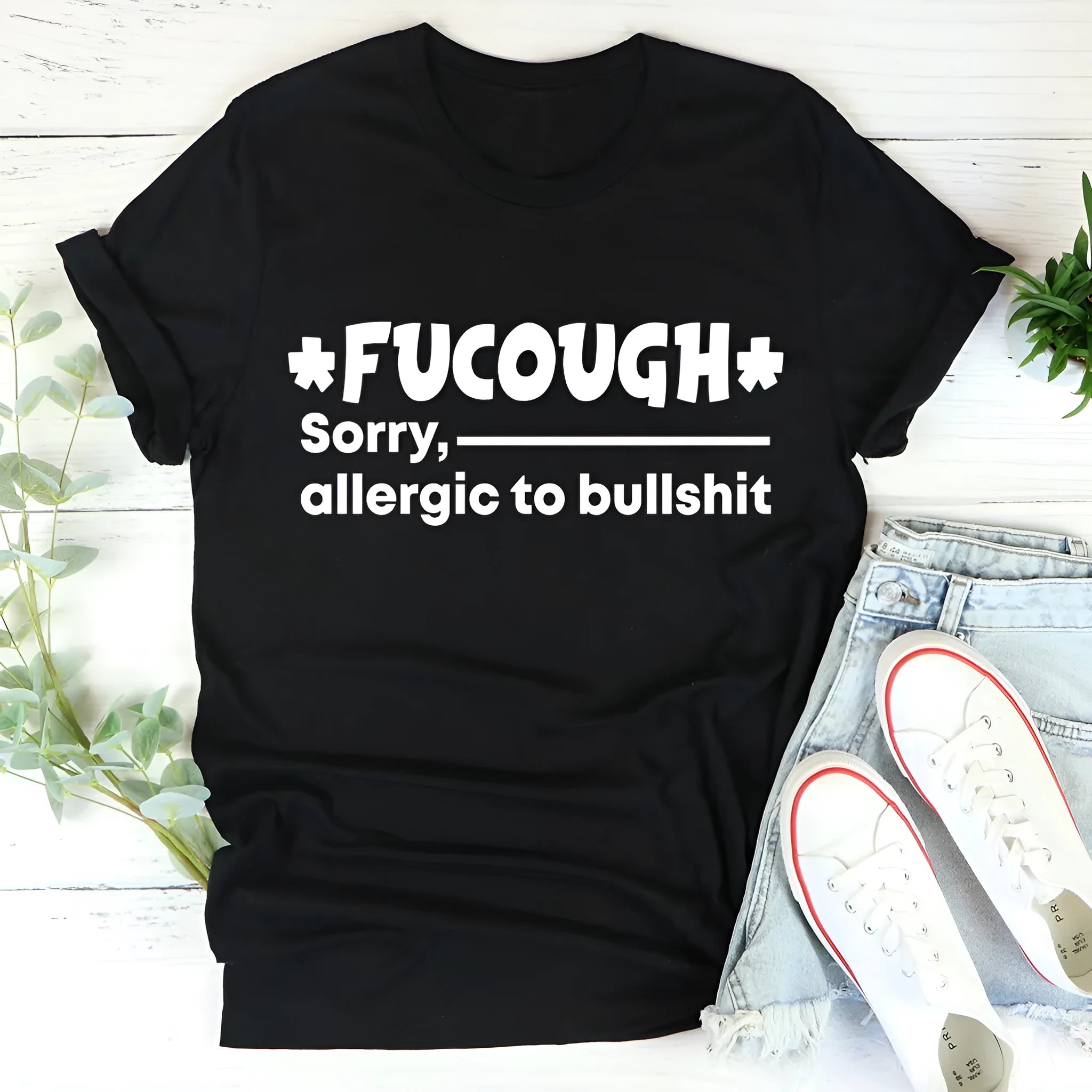 Black cotton summer t-shirt with loose fit short sleeves and round neck