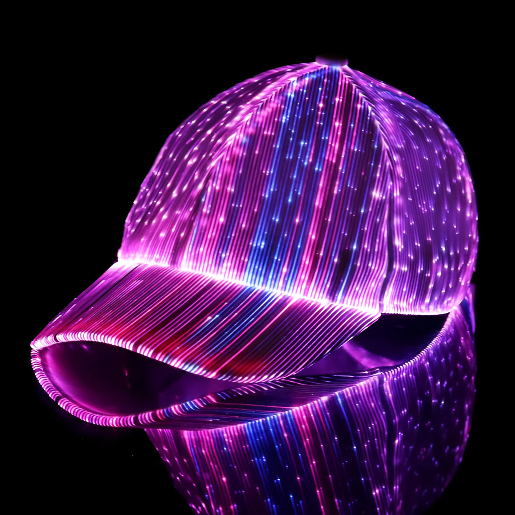 Luminous baseball cap with LED light fiber, Korean style, breathable, free size, black colour