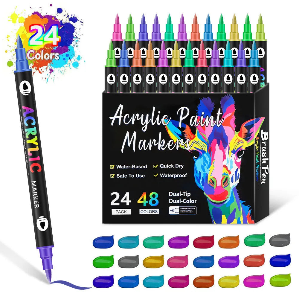 Double-headed acrylic marker pens with washable opaque colours in art supply set