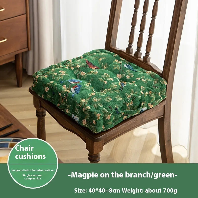 American style square dining chair cushion with thick padding in floral apricot and solid colour options.