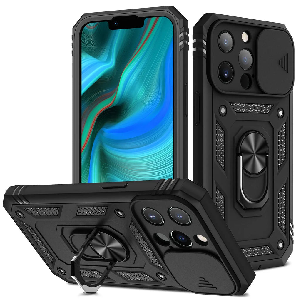 Magnetic iPhone case with sliding card window in sapphire blue two-tone colour