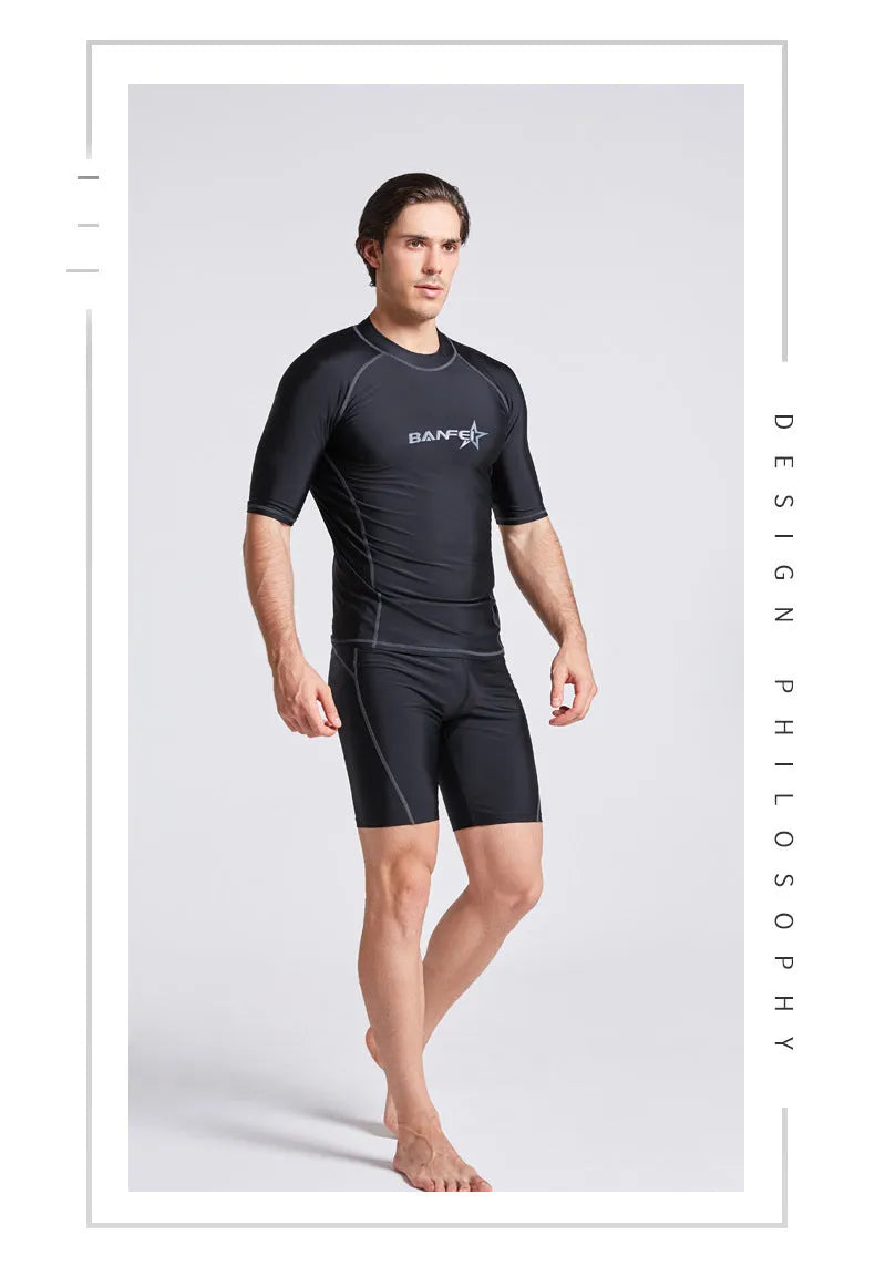 Men's quick-drying half sleeve swimsuit with separate top and pants for swimming and surfing