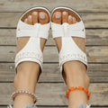 Roman style slope heel slippers with fish mouth toe design in PU leather and rubber sole