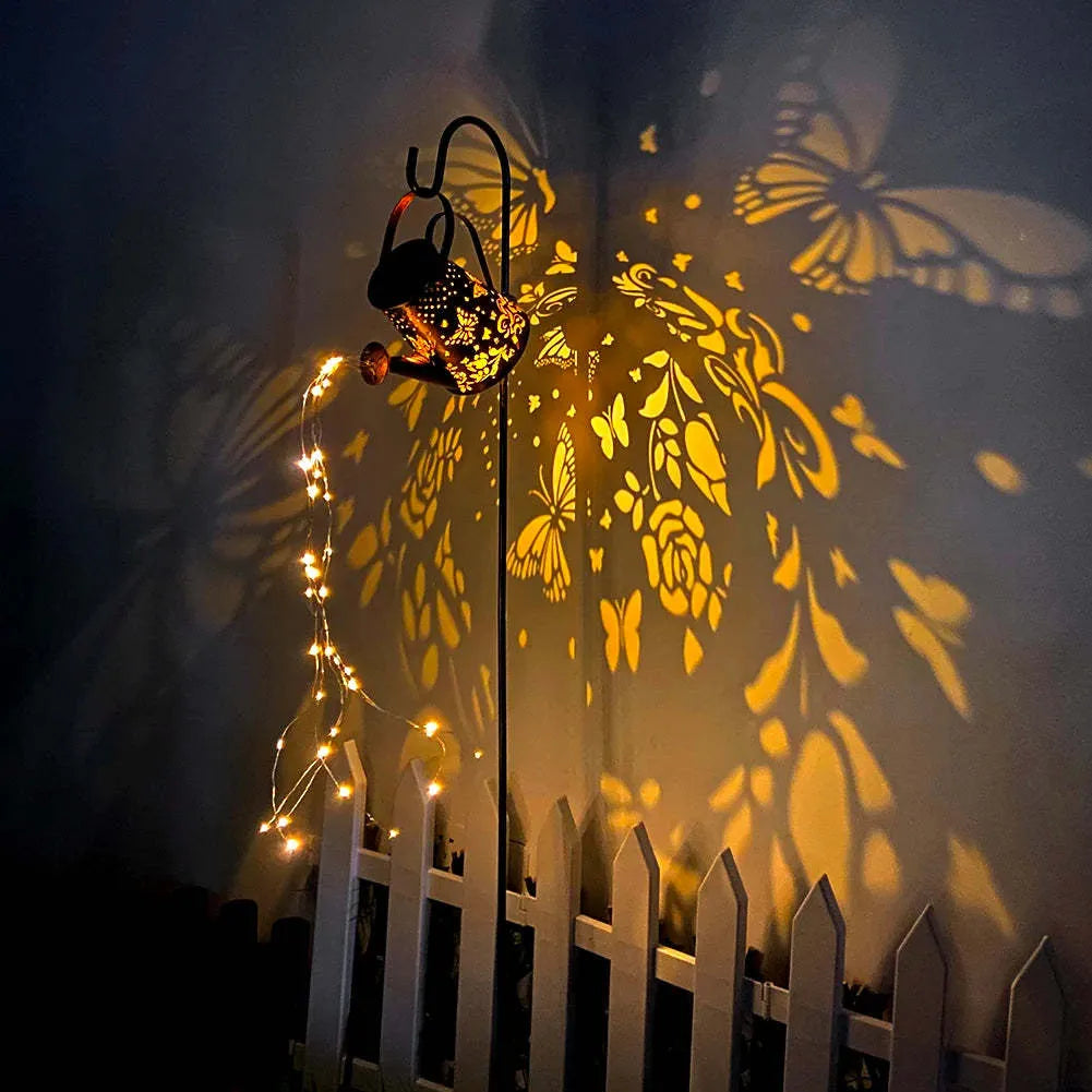 Butterfly pattern solar garden lamp with iron construction and warm white LED lighting