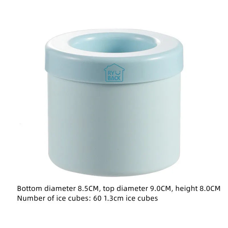 Portable 2-in-1 silicone ice bucket mold with lid in blue-green on a white background