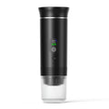 Portable electric capsule coffee machine with LCD display, black plastic body, 80ml water tank, for outdoor travel