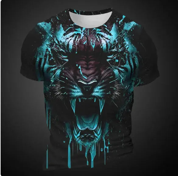 Men's 3D tiger pattern short sleeve t-shirt in polyester fabric