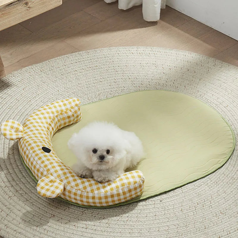 Green or yellow four-season pet cooling mat for small and medium dogs and cats in S M L XL sizes