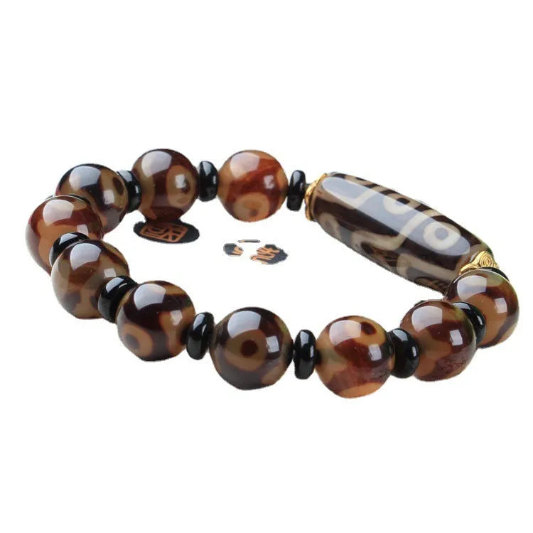 Distressed Agate Three-eye Tibet Beads Bracelet natural stone polished handmade dzi bead bracelet