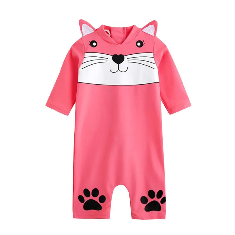 One-piece swimsuit for baby boys and girls with long sleeves, high-elasticity polyester, sun protection, blue colour