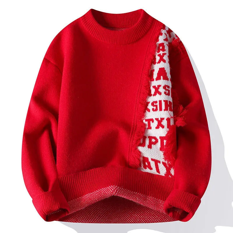 Men's loose fit knitted pullover with ribbed hemline in rabbit fur polyester blend