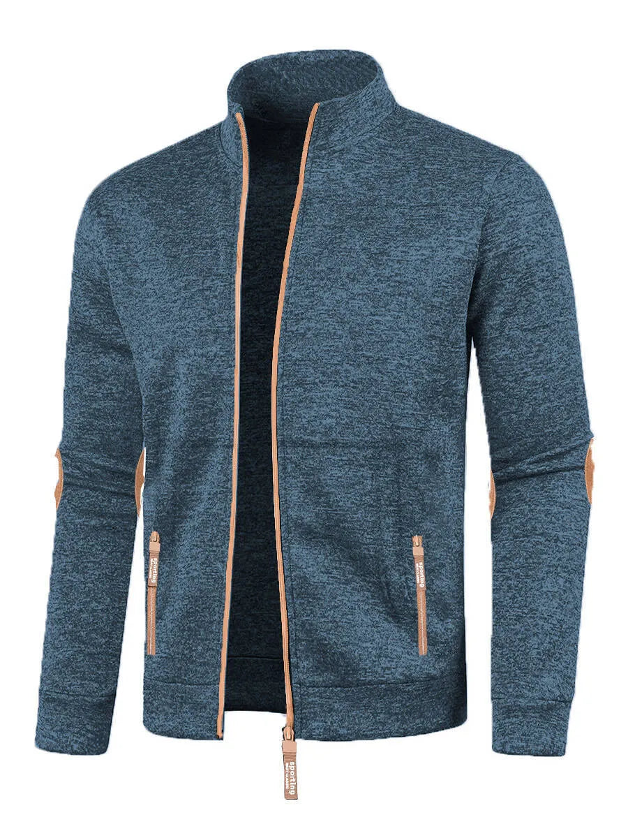 Men's long zipper light fleece cardigan coat in black, plus size, loose fit, long sleeves