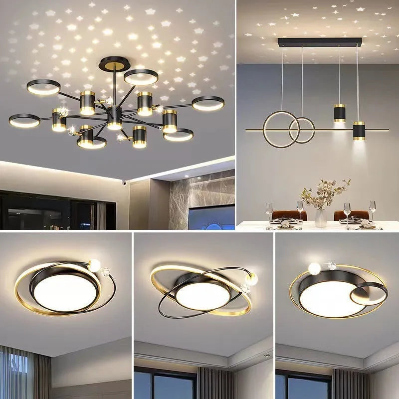 Black 13-head iron pendant smart chandelier with remote control