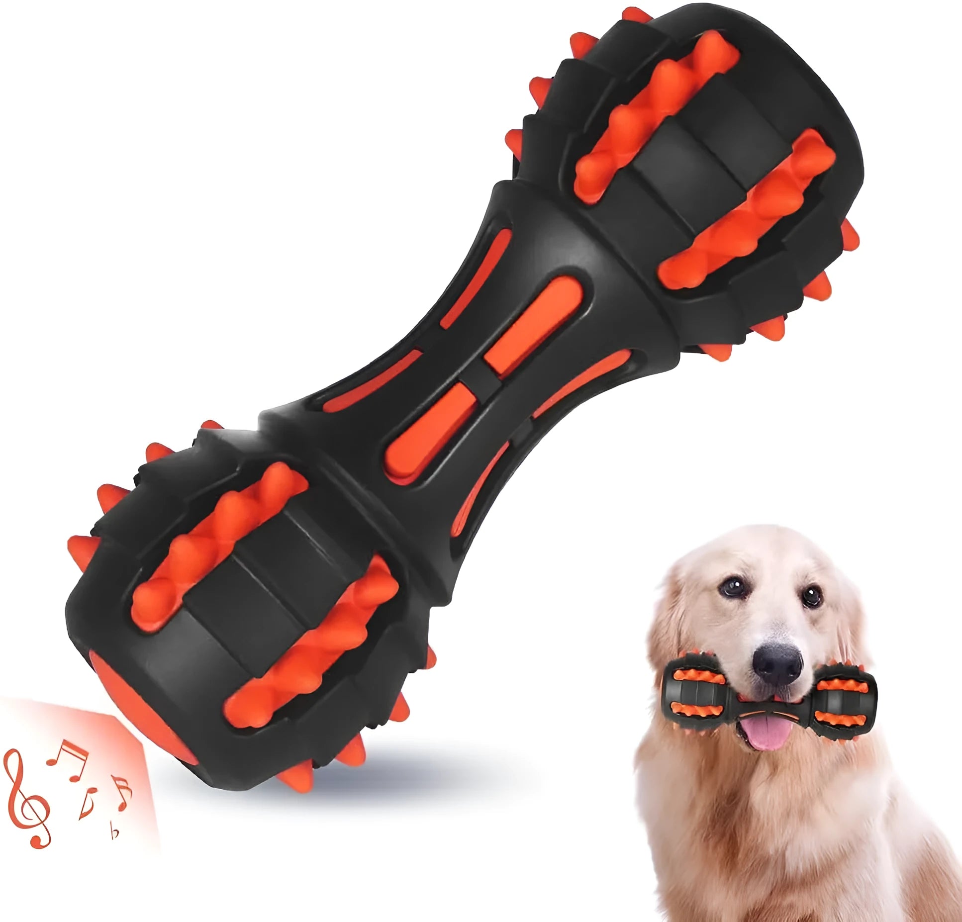 Red natural rubber dumbbell-shaped dog chew toy for medium and large breeds