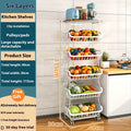 Black six-layer freestanding kitchen storage trolley with carbon steel frame