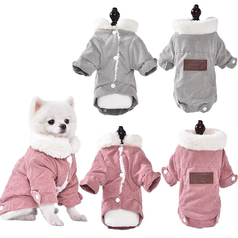 Lambswool-lined dog vest for autumn and winter warmth in grey or pink