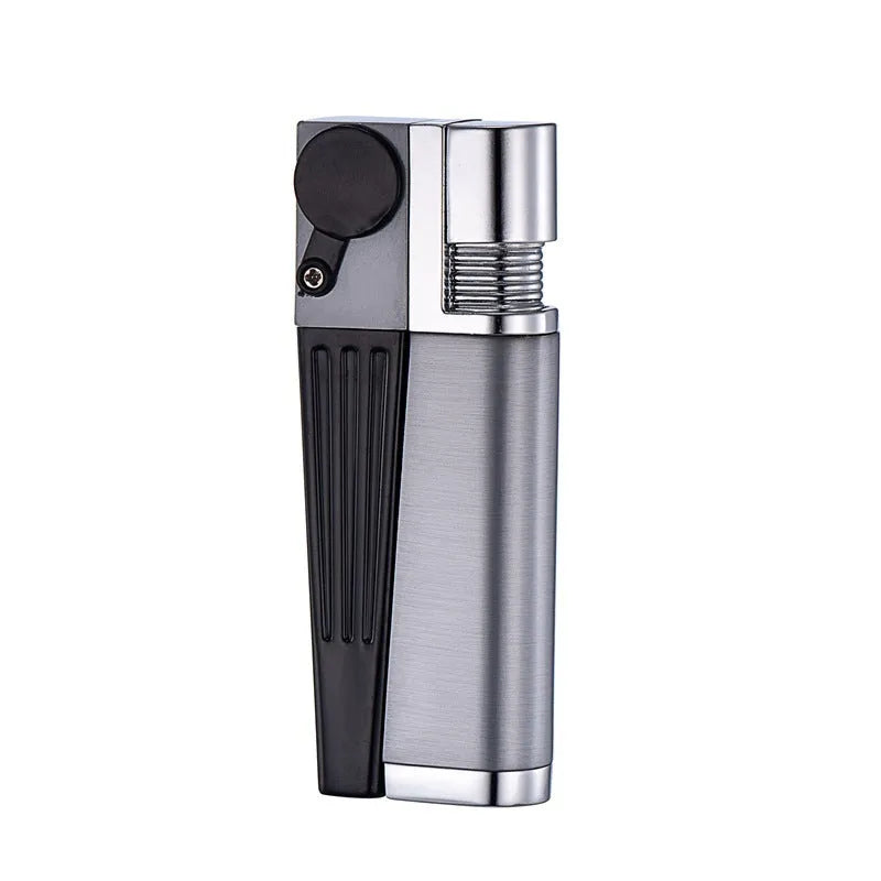 Pipe lighter 2-in-1 foldable metal butane lighter with square cover, zinc alloy and ABS construction