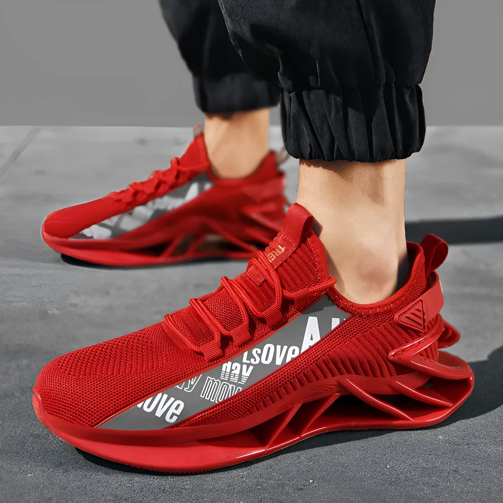 Men's breathable fly woven mesh casual exercise shoes in solid colour with lace-up closure and embroidery detail