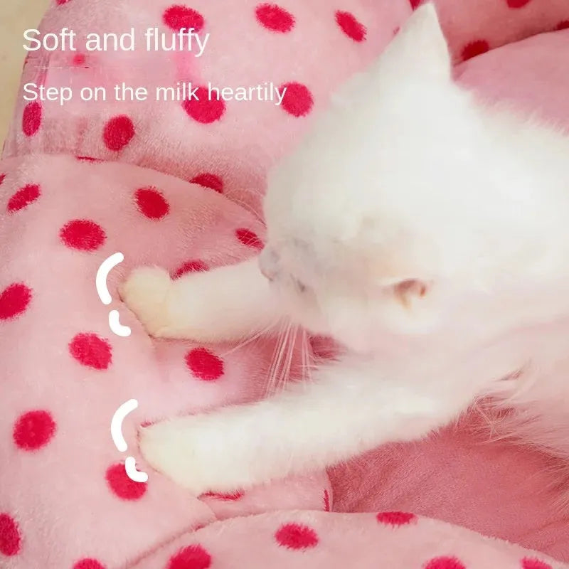 Pink dot fabric cat nest with cushion, suitable for cats up to 20 pounds, 45cm or 65cm diameter