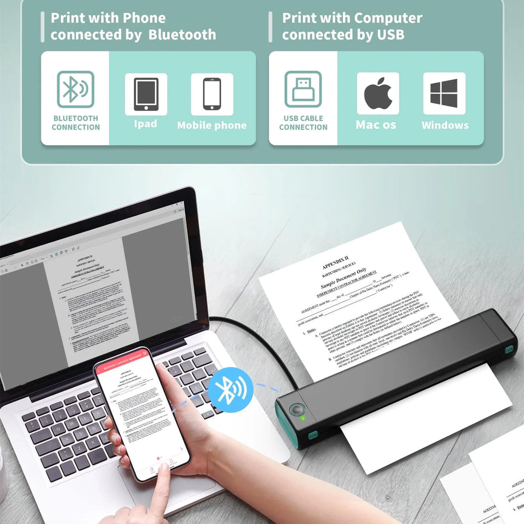 Phomemo M08F A4 portable thermal printer in white with Bluetooth and USB connectivity