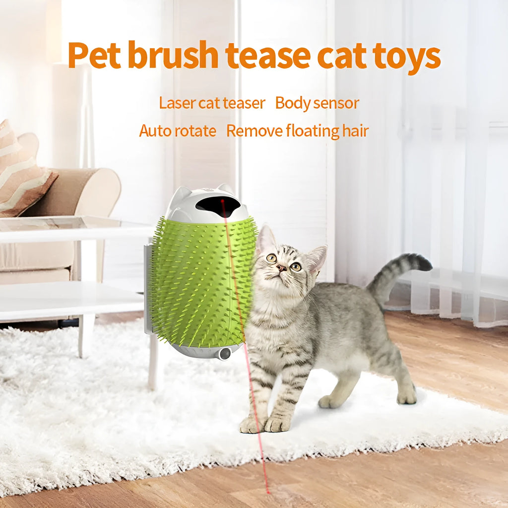Intelligent sensor cat hair brush in Salmon Pink with ABS and silicone construction, automatic pet massager