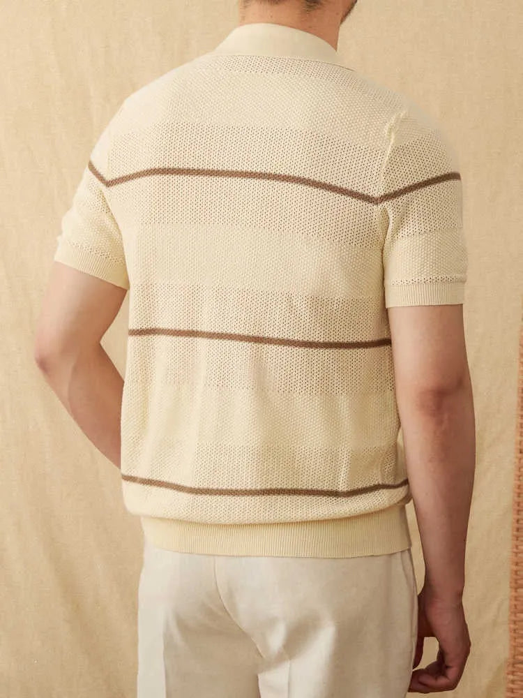 Lapel casual fashion cotton linen short sleeve knitted cardigan in camel and gray sizes M to 3XL