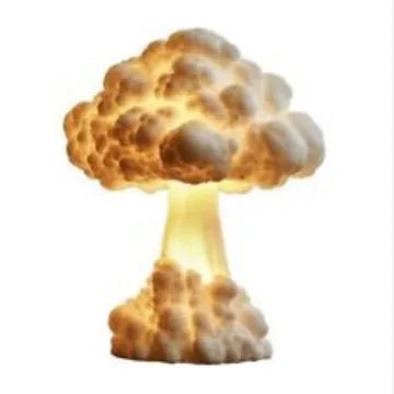 Atomic bomb mushroom cloud shaped decorative USB table lamp on a table.
