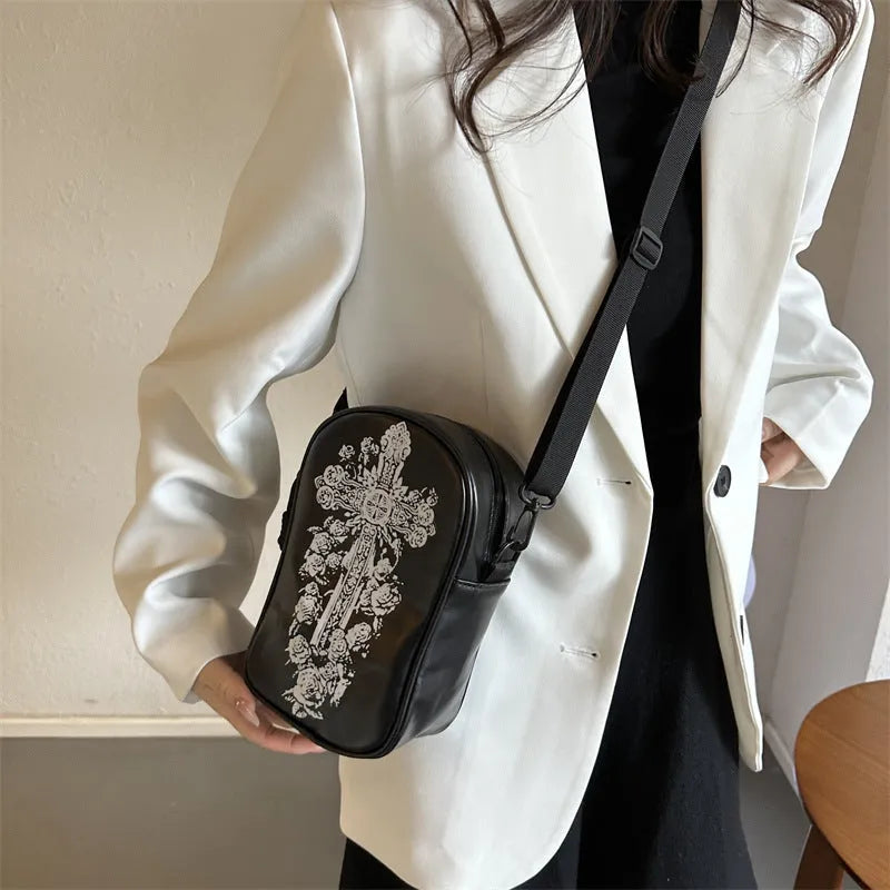 Halloween graffiti print crossbody phone bag with pumpkin ghost bat design in PU material