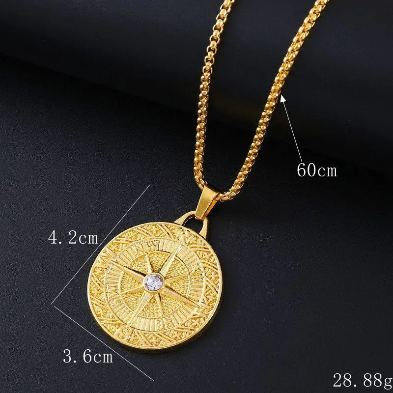 Gold tone geometric pendant necklace with inlaid zircon stones women's jewellery