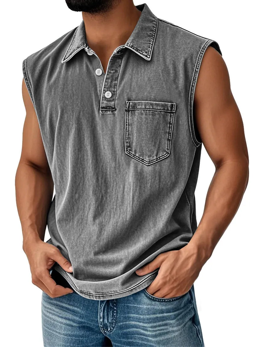 3D digital print men's loose fit button polo shirt short sleeve in polyester fibre, front view