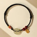 Hetian jade peace buckle bracelet 10mm round pendant with colourful braided rope