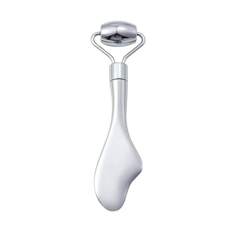 3cm stainless steel facial massage tool with roller and scraping plate components