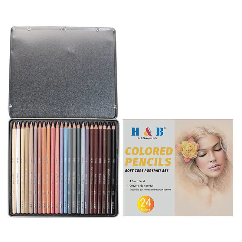 24 skin tone colour pencils in an iron tin case for portrait art projects