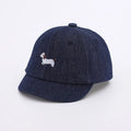 Baby denim baseball cap with puppy design in light blue, sunshade brim, 48cm size