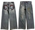 Grey washed-out men's jeans with a straight wide-leg cut and mid-rise waist