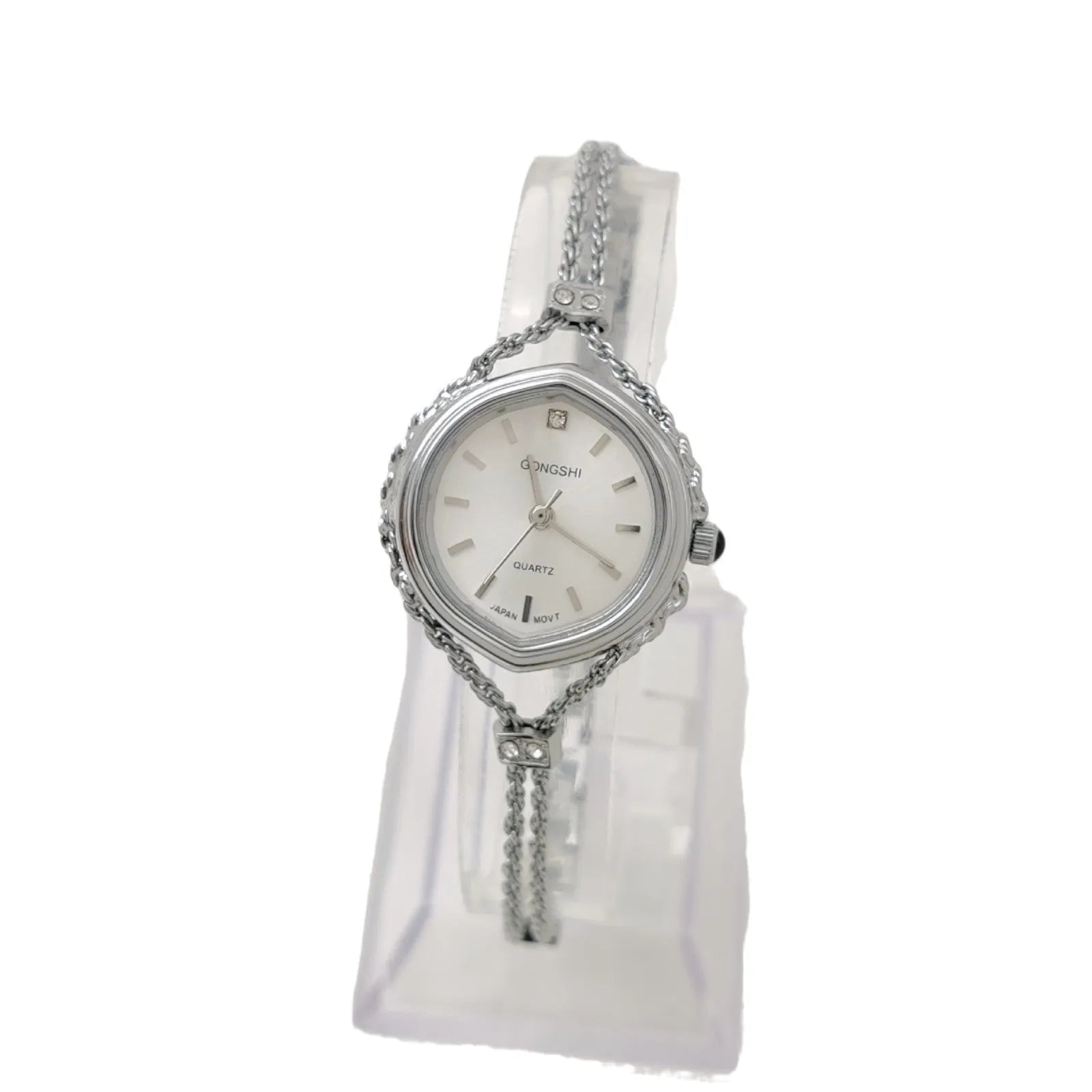 Women's light luxury quartz watch with gold case, 25mm dial, and mineral glass mirror