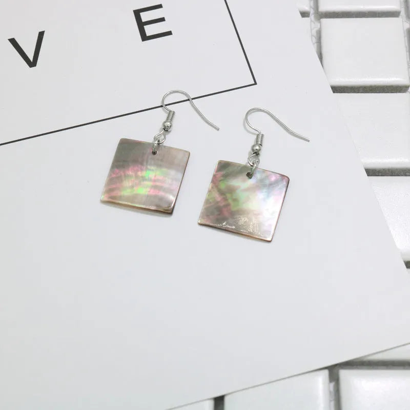 Women's geometric shell earrings with rectangular or panther patterns