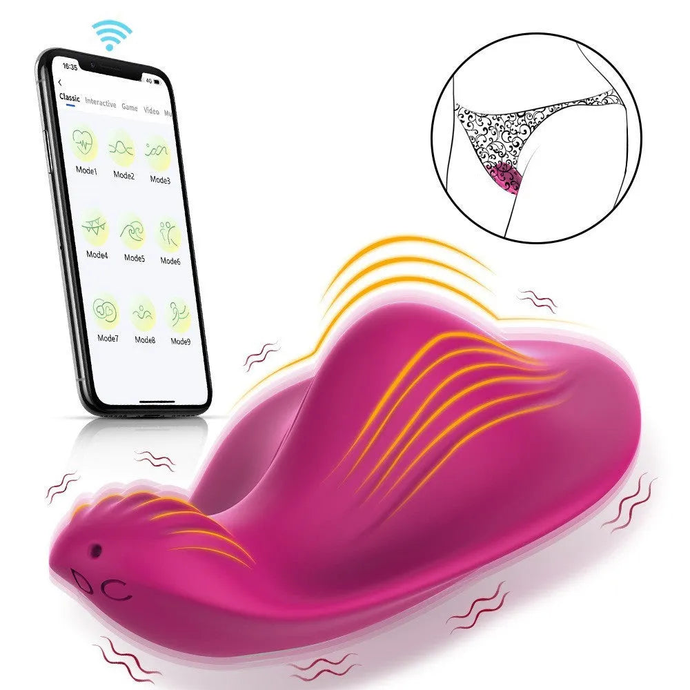 Rose red wearable female vibrator with butterfly design and app remote control