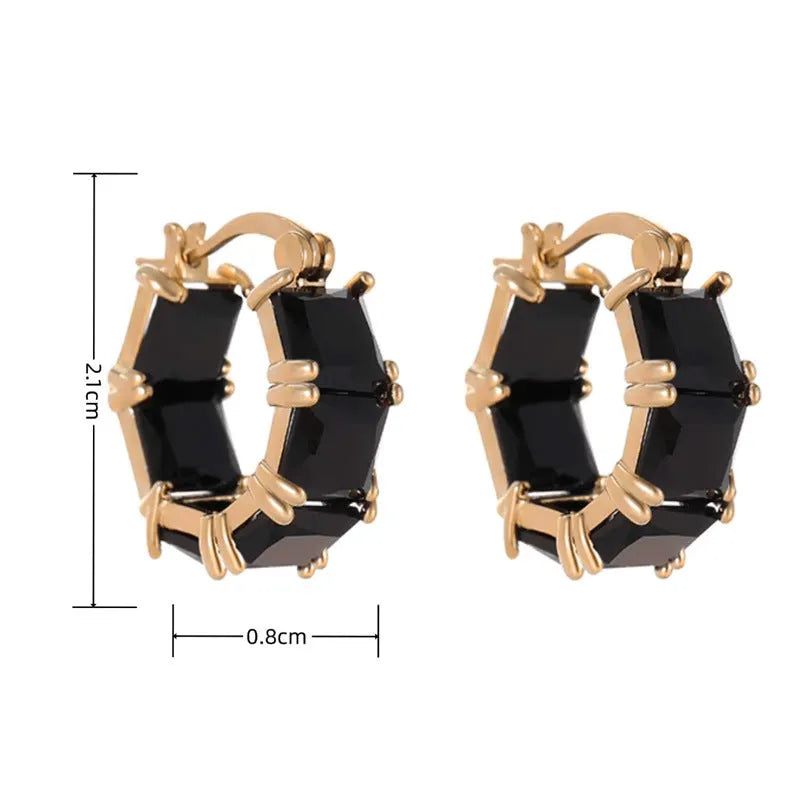 Geometric U-shaped women's ear rings with gold electroplating and zircon crystals