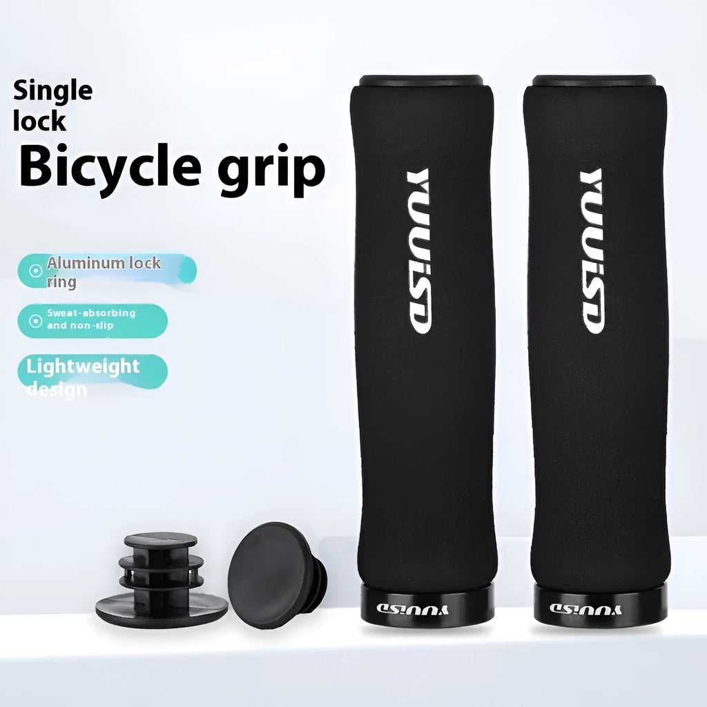 Pair of ultra-light 41g soft sponge mountain bike handle covers in black, lock-on design