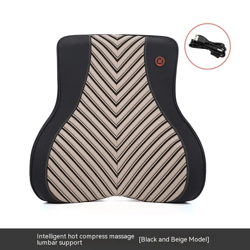 Car electric massage heating headrest lumbar support pillow with memory foam in black and orange