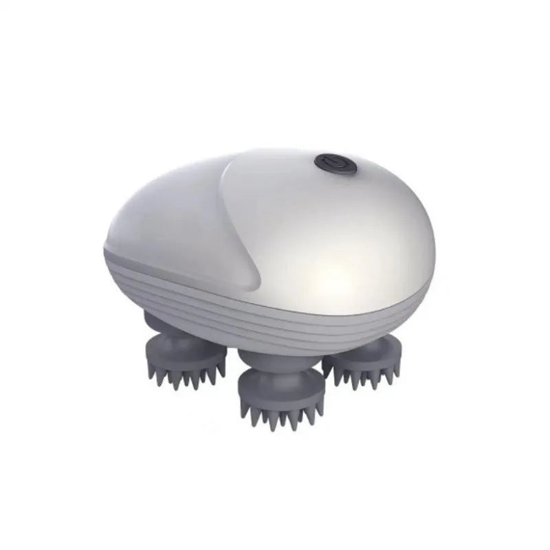 Electric handheld pet massager with four rotating heads in blue, green, red, or white colour