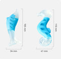 Two dog chew toys: seahorse and tuna shapes made from PU nylon with textured surfaces for teeth cleaning, each 15cm long