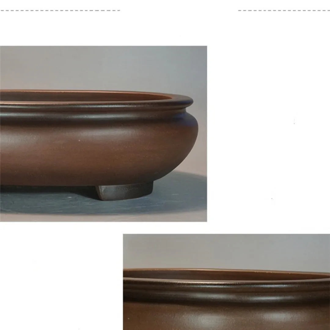 Handmade classical purple clay flowerpot for indoor desktop use.