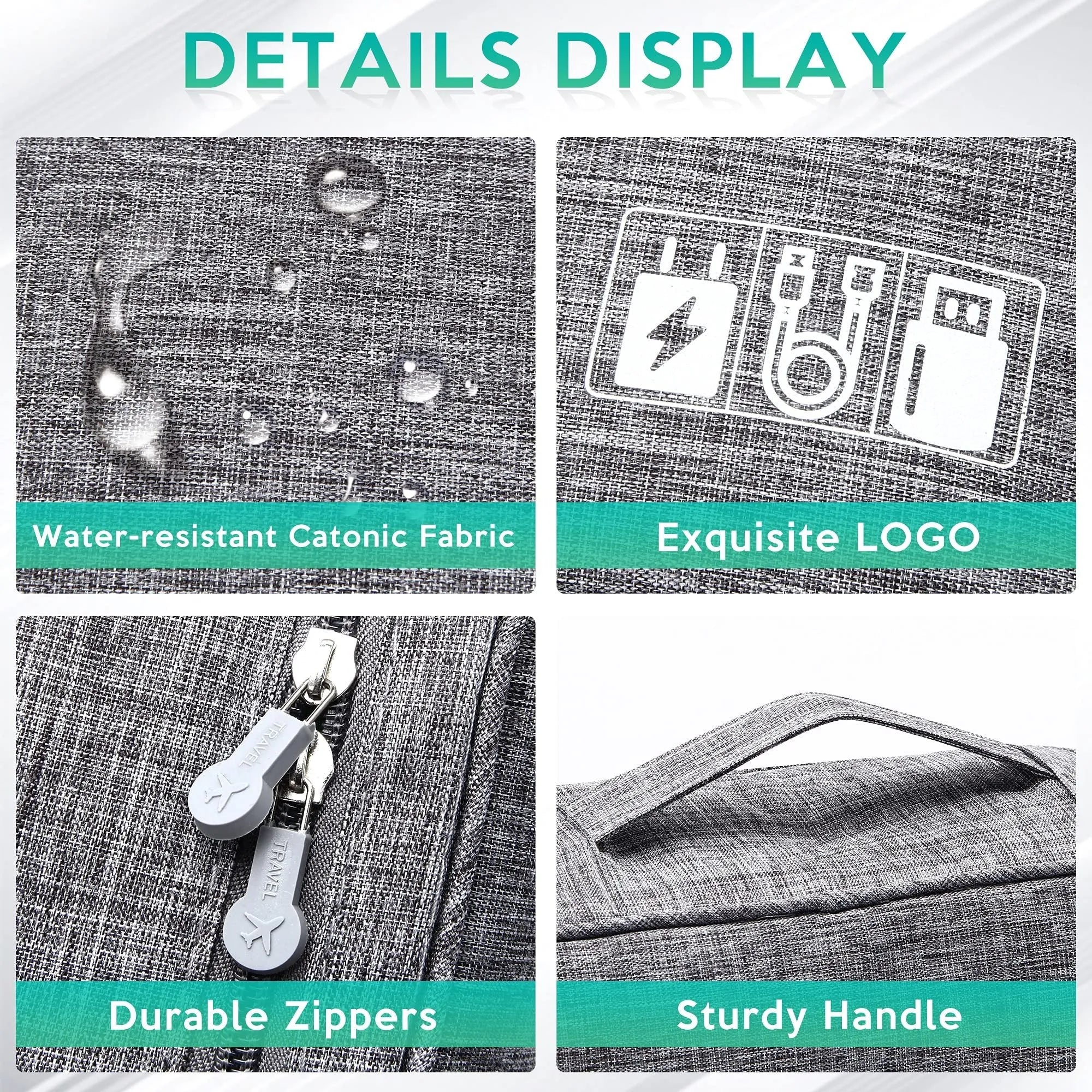 Black electronics organiser case open to show mesh pockets, elastic loops and removable padded dividers inside.